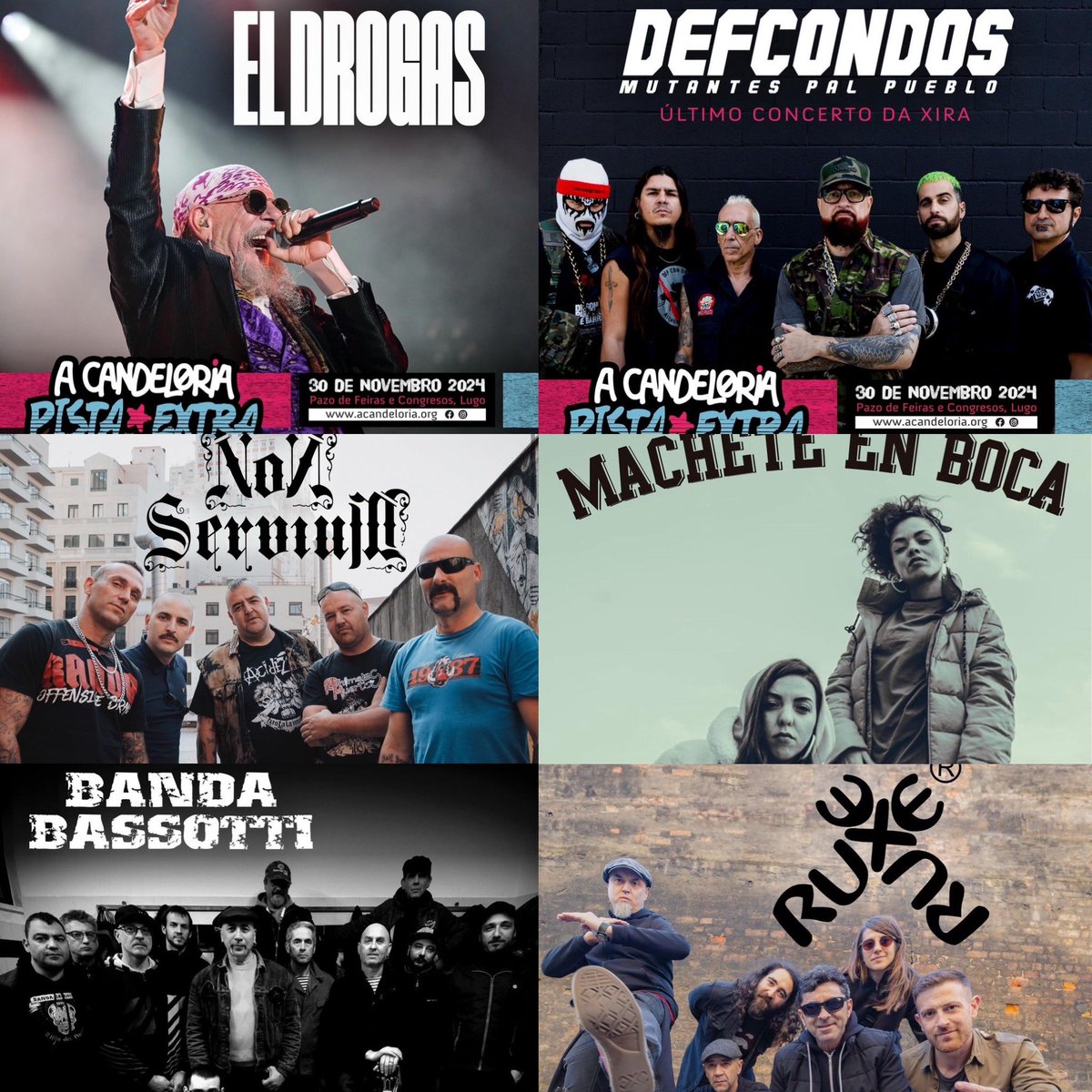 Así de bien está quedando el cartel de <a href="/ACandeloria/">A Candeloria Lugo</a> #pistaextra el 30 de noviembre en <a href="/LugoTurismo/">Cultura Turismo Lugo</a> con <a href="/ElDrogasOficial/">El Drogas</a> <a href="/DEF_CON_DOS/">DEF CON DOS</a> <a href="/bandabassotti2/">banda bassotti</a> <a href="/NonServium_Army/">Non Servium</a> <a href="/ruxeruxe/">ƦƲҲЄ ƦƲҲЄ</a> <a href="/MacheteEnBoca/">🅼🅰🅲🅷🅴🆃🅴 🅴🅽 🅱🅾🅲🅰</a> y más, info:galiciaenconcierto.com/evento/a-cande…