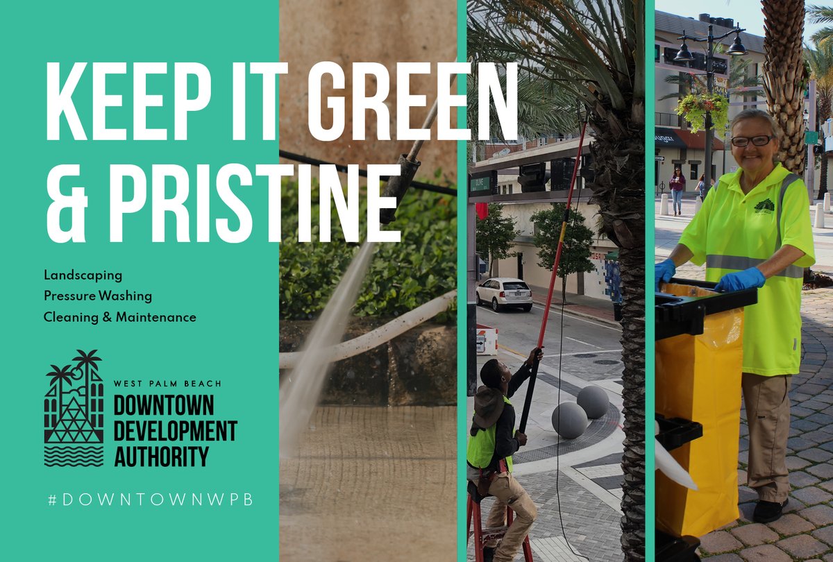 𝗞𝗲𝗲𝗽 𝗜𝘁 𝗚𝗿𝗲𝗲𝗻 & 𝗣𝗿𝗶𝘀𝘁𝗶𝗻𝗲 🌳 We're committed to keeping @DowntownWPB beautiful! From landscaping to pressure washing and cleaning, we ensure that our streets shine. Want to learn more about the DDA? Contact us at (561) 833-8873 or visit DowntownWPB.com.