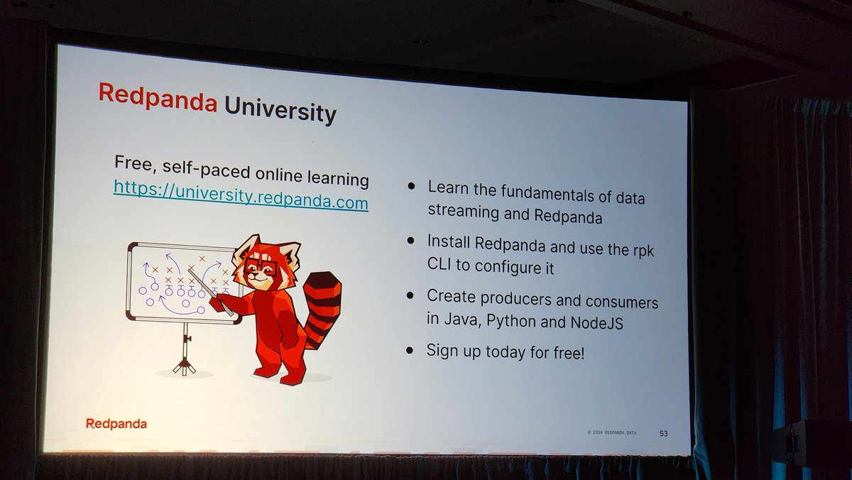 @redpandadata @dunithd @ApachePinot @ScyllaDB @apachekafka @apachesuperset @tableau @streamlit @springboot @databricks @trinodb So there you go! If you want to learn more, check out @redpandadata University! #RTASummit