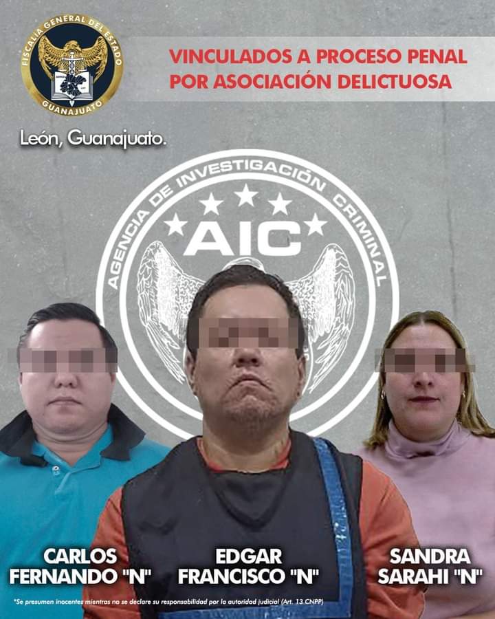 ‼️Por su probable participación en el delito de Asociación Delictuosa, a través del despacho “Punto Legal” en #León son vinculados a Proceso Penal 🚨 Edgar Francisco, Carlos Fernando y Sandra Sarahi, son los detenidos.