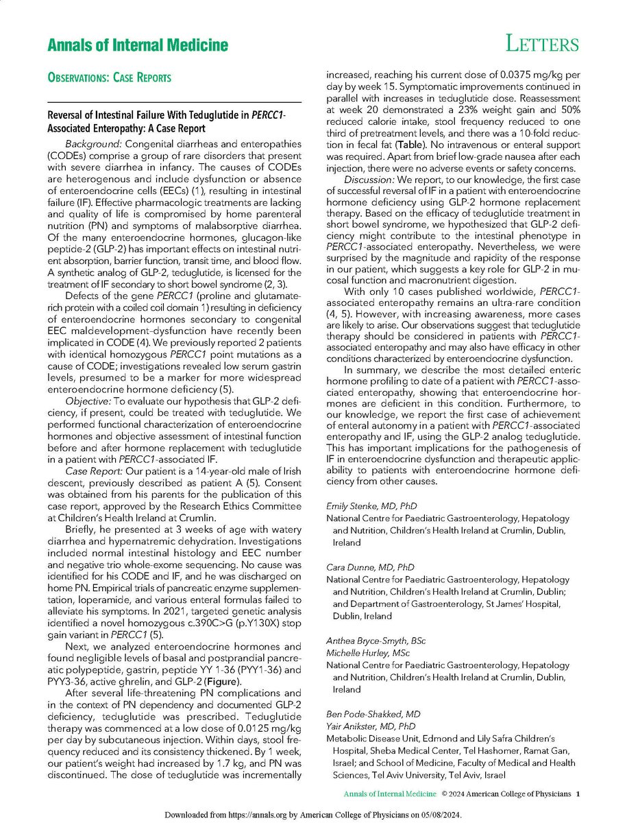 New #CaseReport: “Reversal of Intestinal Failure With Teduglutide in PERCC1-Associated Enteropathy” ow.ly/AXeW50RzF6H