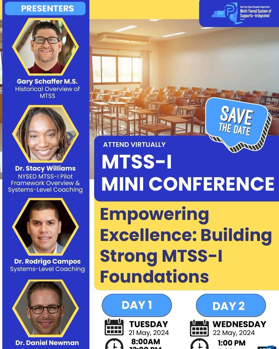 Looking forward to presenting at this event for the @NYSEDNews MTSS-I Center.

#mtss #educators #schoolpsych #teachers #schoolcounselors #schoolleaders