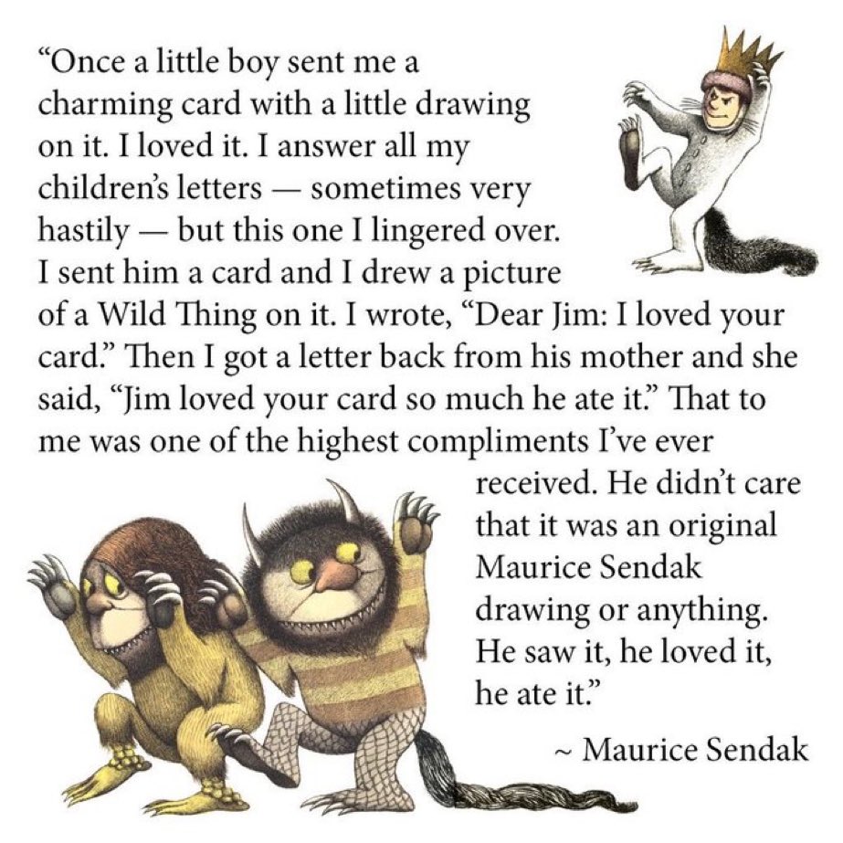 To commemorate the 12th anniversary of losing the truly brilliant #MauriceSendak. I thought I’d reshare my favourite Sendak story. It also explains how his books understood children so well.