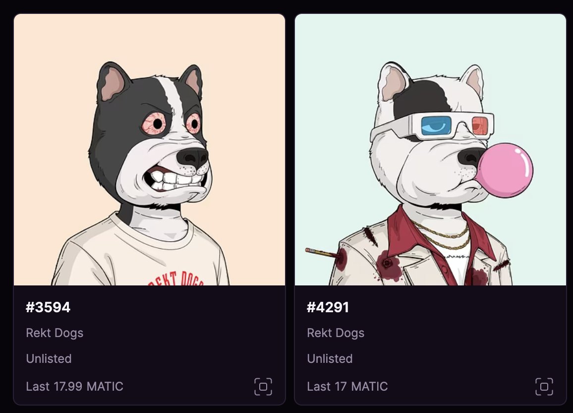 SNIPED FOR THE PDC FAM!! Which @rektdogs should be in the next raffle?! Vote below Panda fam 👇🎍🐼 #Polygon #NFTs