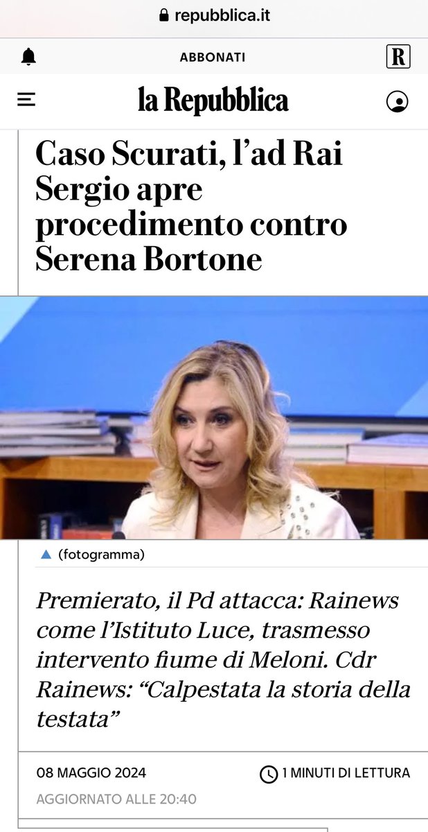 Immagino abbiano aperto il procedimento disciplinare perché avranno individuato qualche regola che la giornalista avrebbe violato, rendendo pubblico quanto accaduto circa il mancato intervento di Scurati nella sua trasmissione. È facile zittire certo giornalismo. Solidarietà a…