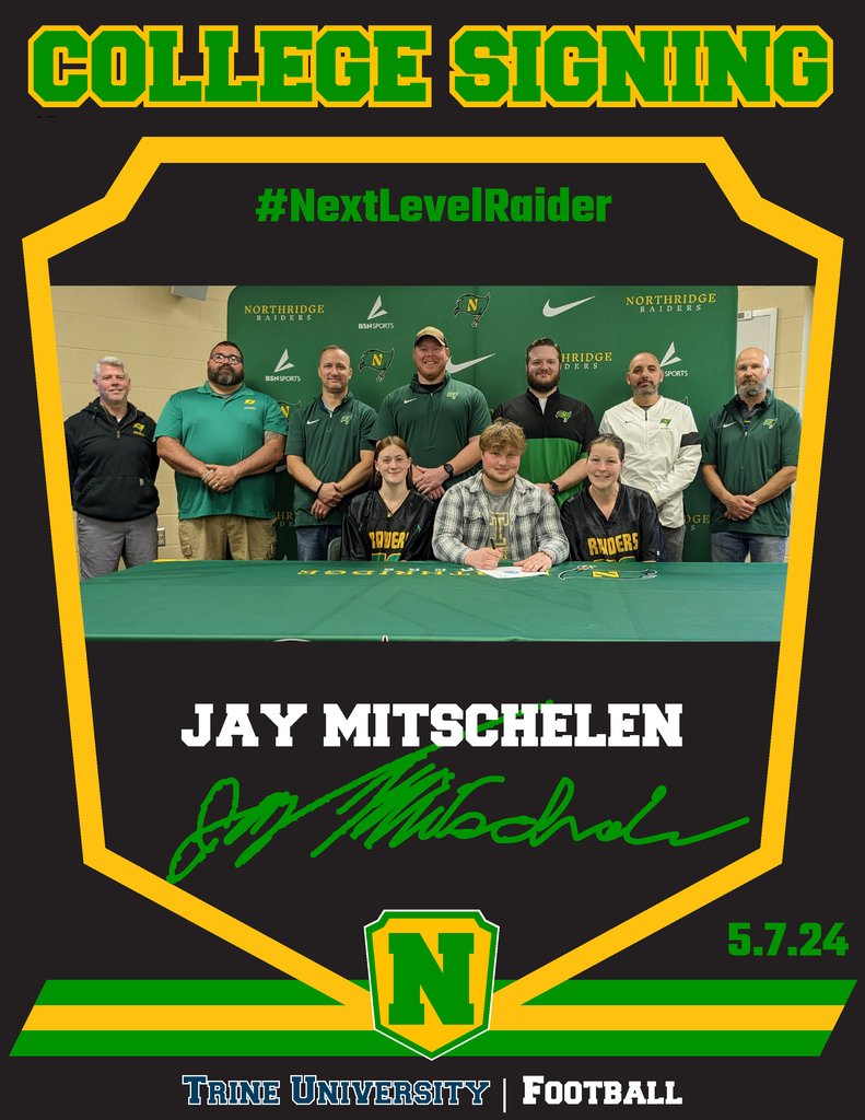 COLLEGE SIGNING✍🏼

Jay Mitschelen🔰 
Football🏈
📍Trine University

#NextLevelRaider