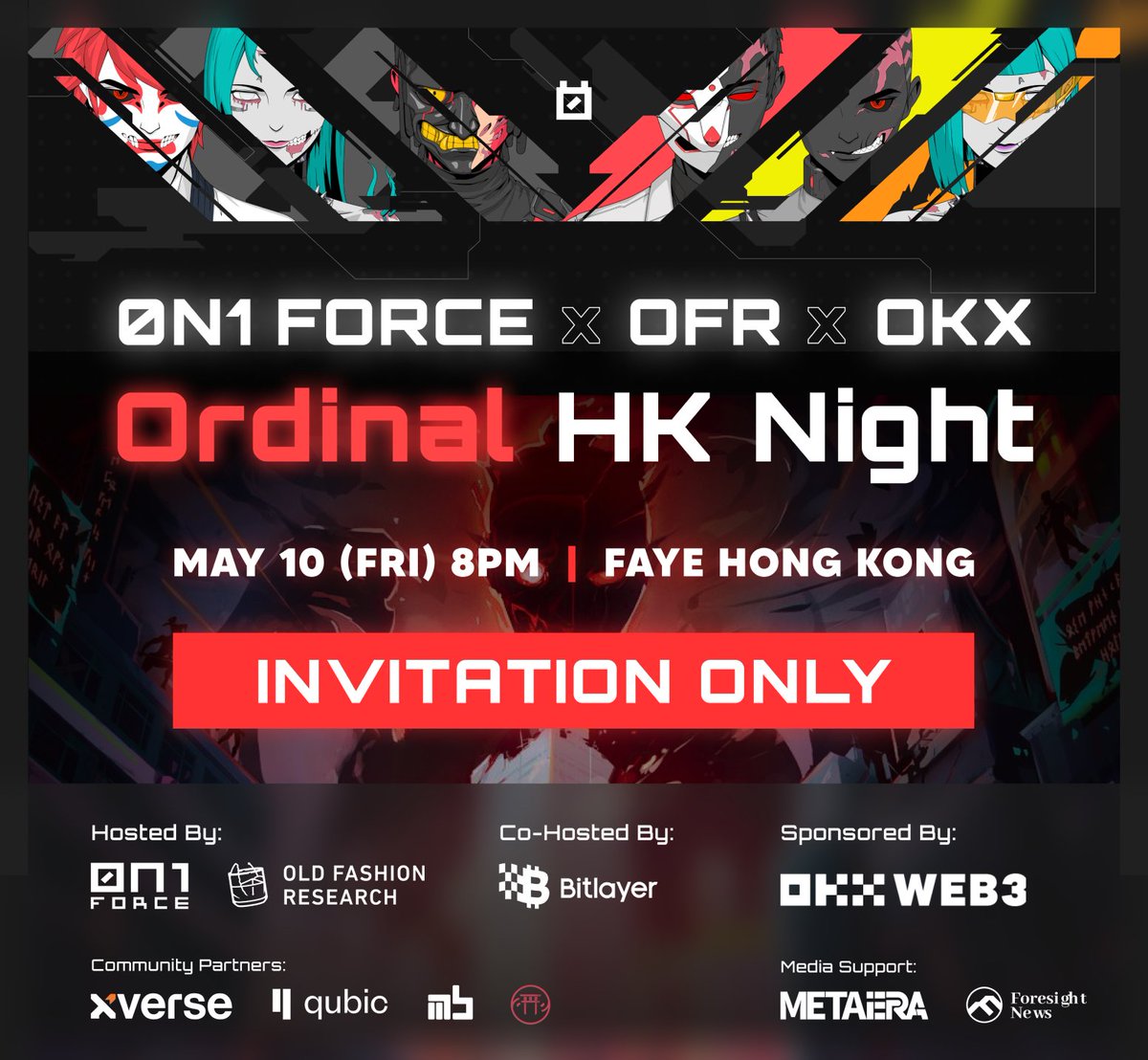 Only two days until our Ordinal Hong Kong Night with @OFRFund, @okxweb3, and @BitlayerLabs! Experience a roof-top night among leaders in blockchain and digital art ft. @XverseApp, @_Qubic_, @monsterblockhk, @azuki_852garden