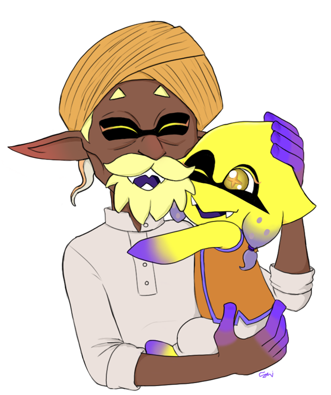 In the mood for goopy baby inklings, so I drew a tiny Frye with her grandpa.

#Splatoon