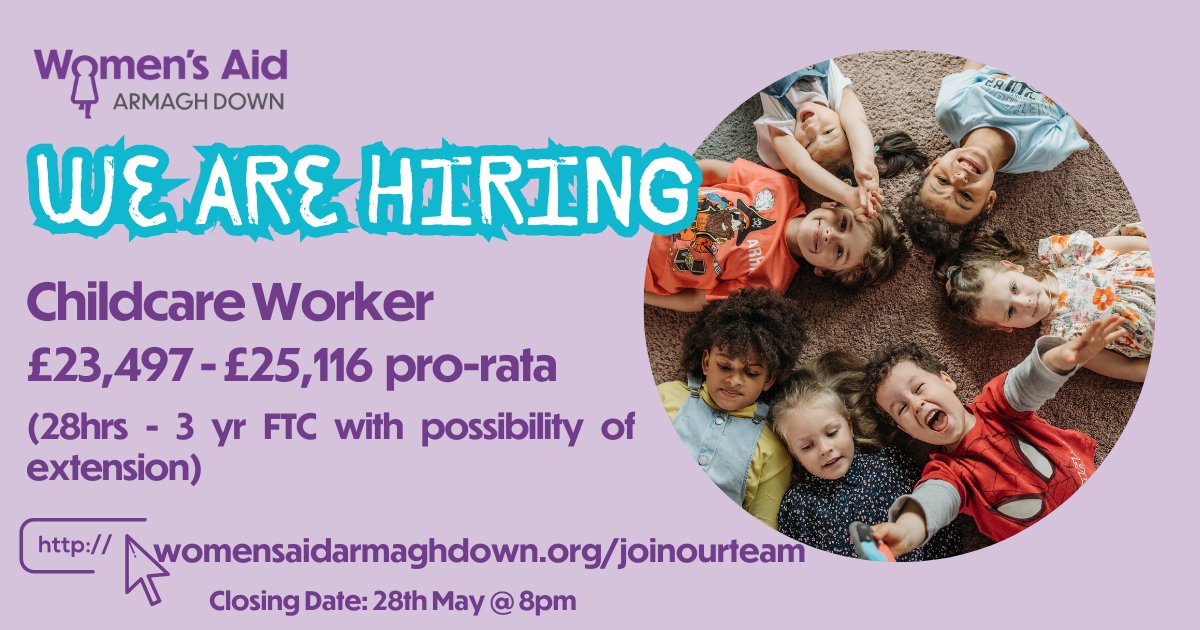 We are adding to our childcare team and have an exciting opportunity 😀 For details and to download a candidate pack go to womensaidarmaghdown.org/joinour team #safetysupporthope