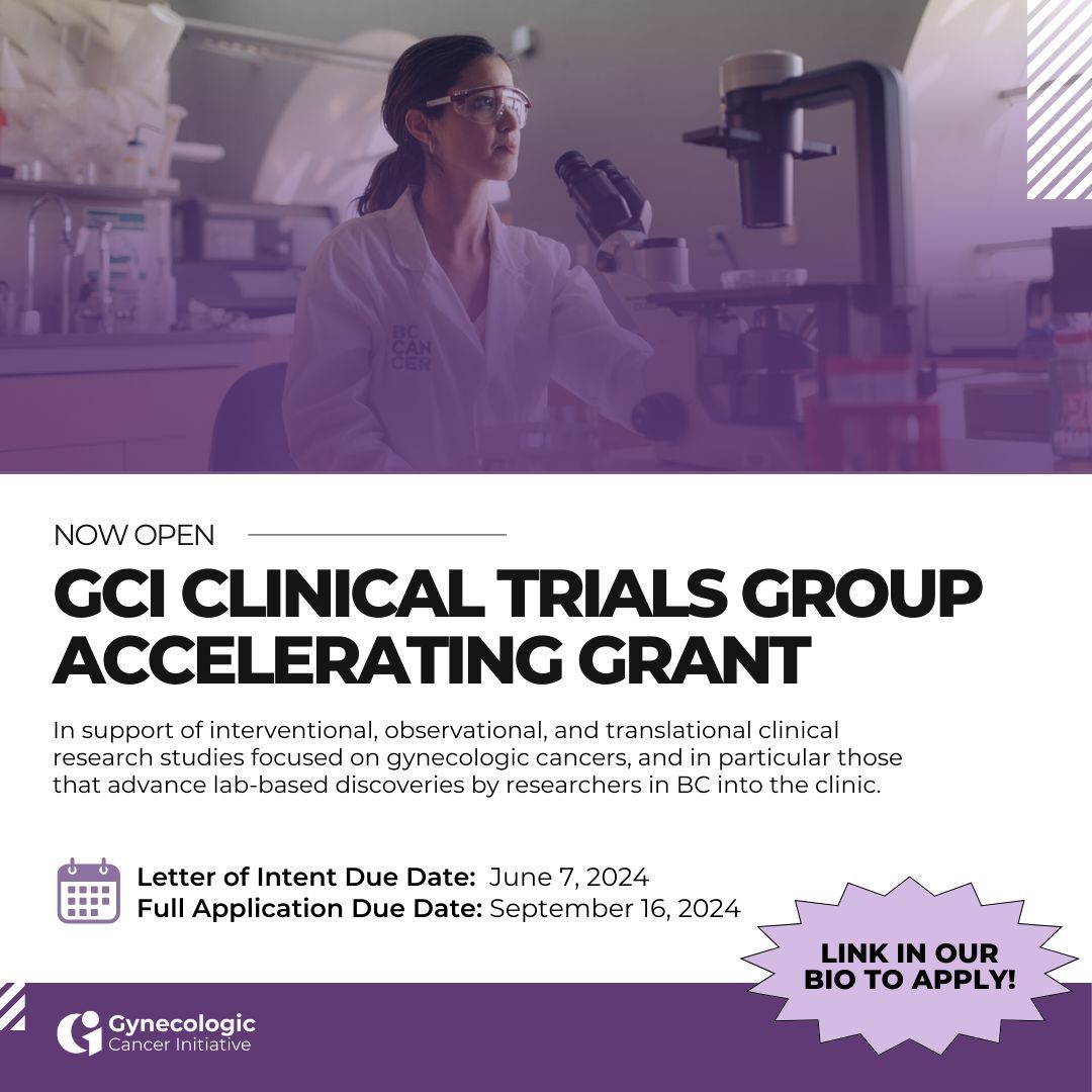 Applications for the GCI Clinical Trials Group Accelerating Grants Program is now open! 🌟 📆 Letter of Intent Due Date: June 7, 2024 📆 Full Application Due Date: September 16, 2024 Learn more 👉 buff.ly/3QefYGC #clinicaltrials #gyneccancer #fundingopportunity