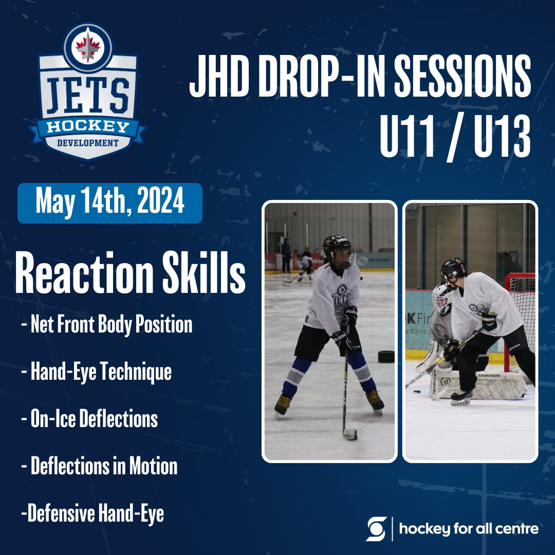 Reaction Skills are next! 💪 Join us next Tuesday for our weekly drop-in session!

👁️ Net Front Body Position
👁️ Hand-Eye Technique
👁️ On-Ice Deflections
👁️ Deflections in Motion
👁️ Defensive Hand-Eye

Register today on page 2: bit.ly/49FEXKd?