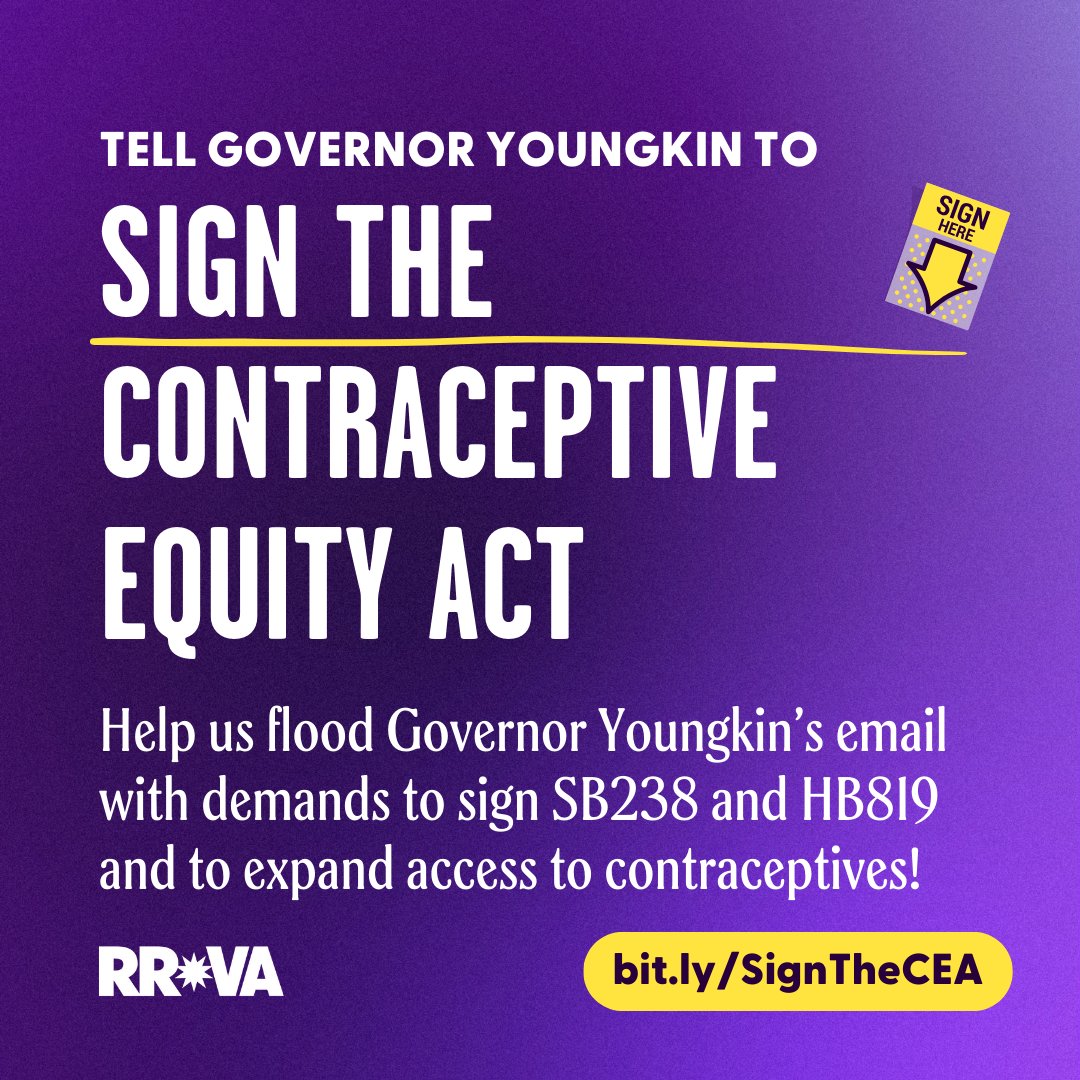For the past 4 months, we've been working alongside legislators & advocates to pass the Contraceptive Equity Act. Now we have one last chance to put pressure on Governor Youngkin and make the pro-Reproductive Freedom majority heard. 🚨Take action! bit.ly/SignTheCEA
