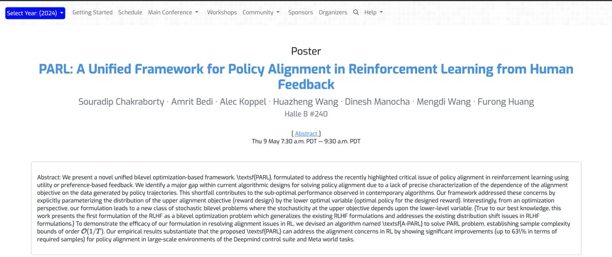 Will be presenting 2 papers at #ICLR @iclr_conf this year on #AIAlignment #Robustness #RLHF #OnlineRLHF  #AISafety 
(Missing #ICLR unfortunately). Drop by our Poster sessions and reach out with any questions :)