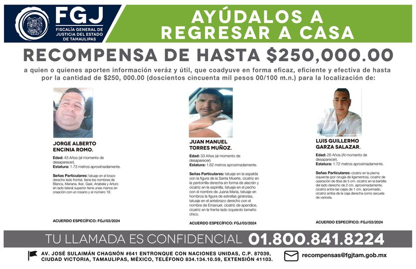 #FGJT_Informa Ayúdalos a Regresar a Casa Tu Denuncia es Confidencial #FGJT_Recompensas #Tamaulipas