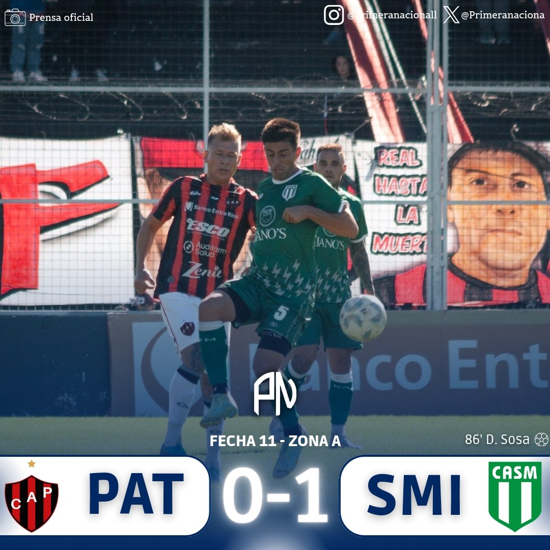 🙌🏼⚽️ TRIUNFAZO DE SAN MIGUEL 

Patronato 0-1 San Miguel 

El Trueno Verde ganó el encuentro pendiente frente al Patrón y quedó a TRES puntos de la cima en la Zona A.