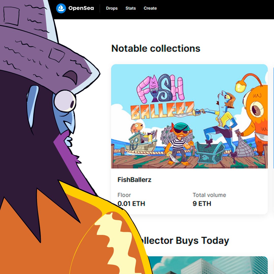 FishBallerz's tweet photo. FishBallerz is being featured on @opensea for the next week! 

All new mints and secondary purchases prior to the OS feature ending will be entered for a chance to win the LAST custom 1/1 FishBallerz ever created!

+ RT &amp; tag your friends below for a chance to win a FishBallerz! https://t.co/taEb9amGPF