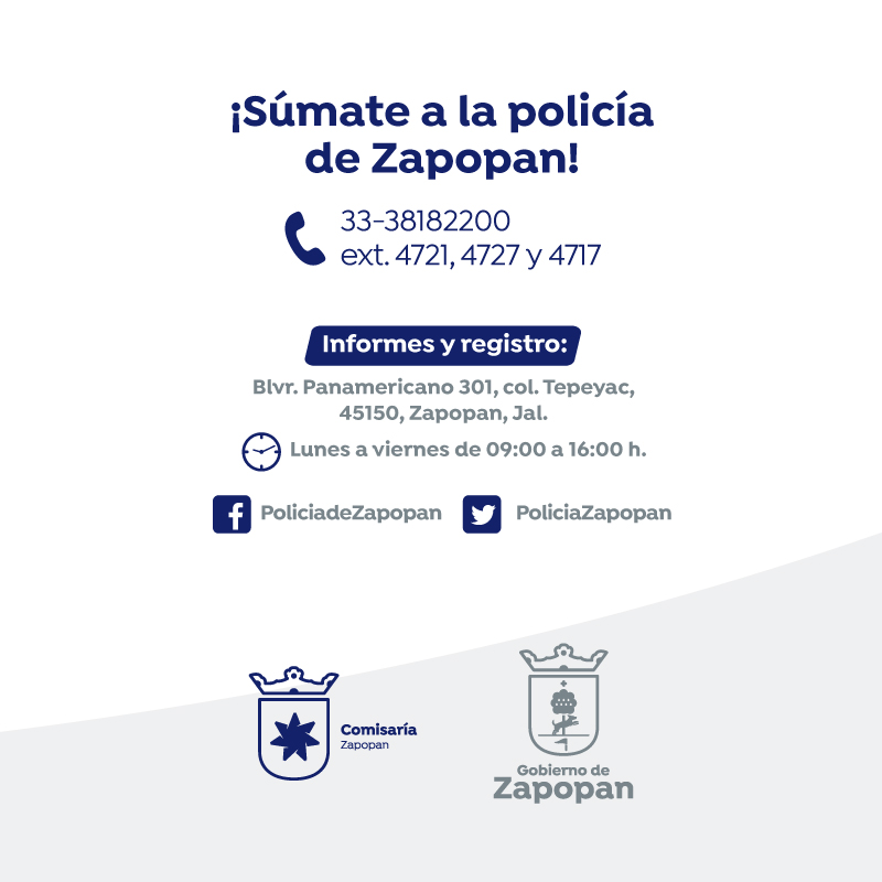 Súmate a nuestro equipo y forma parte de esta gran labor. 👮🏽‍♀️👮🏽‍♂️ Informes lunes a viernes de 9 am a 4 pm. Blvd. Panamericano 301. Col Tepeyac o al 3338182200 ext. 4721 y 4727. zapopan.gob.mx/v3/convocatori…