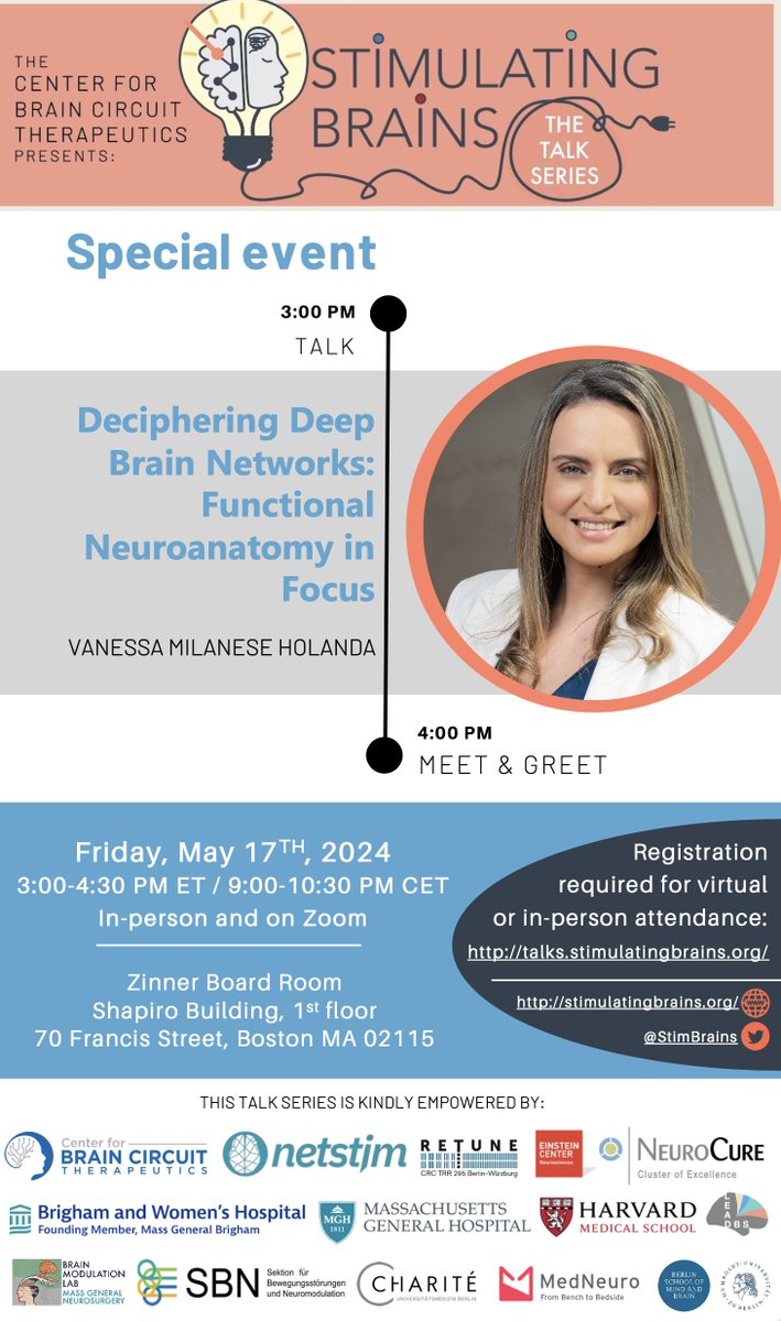 If you liked @van_mila's anatomy dissections with relevance to DBS and brain disorders, we have a special treat for you: Vanessa will visit @MassGenBrigham @BWHNeurology @Brain_Circuits next Friday and give a talk – virtual and in person registration (free) link see flyer!