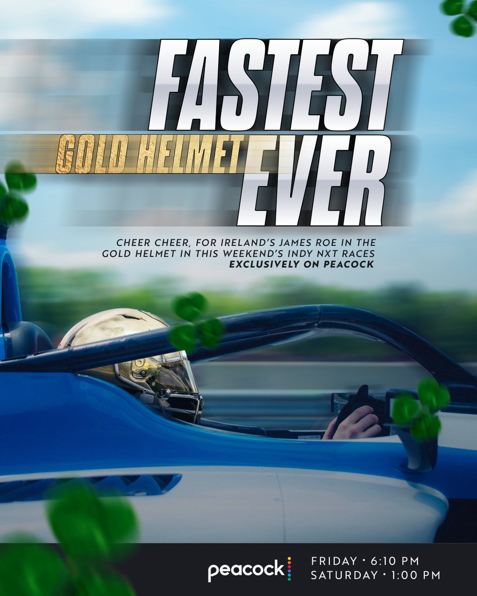 You've never seen a gold helmet go quite this fast. 💨 The Indianapolis Grand Prix Double Header starts tomorrow airing exclusively on @peacock! @JamesRoe_IE will don the racing version of the traditional gold helmet on the track Friday and Saturday. #GoIrish | @INDYNXT