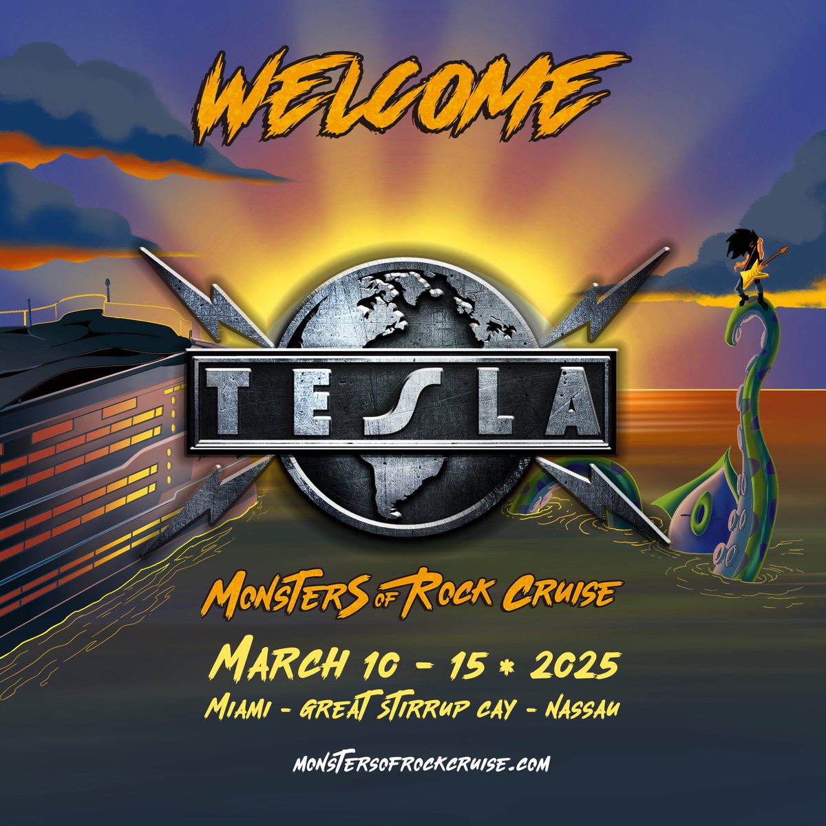 👍👍 The day is F’n complete! 💥
⚡️Signs Signs..  This one says: Please welcome TESLA to MO⚡️RC 2025!  🛳️🏴‍☠️
Monstersofrockcruise.com #morc2025 #hardrock #rocknroll #tesla #caribbean #cruise #teslatheband #monstersofrockcruise