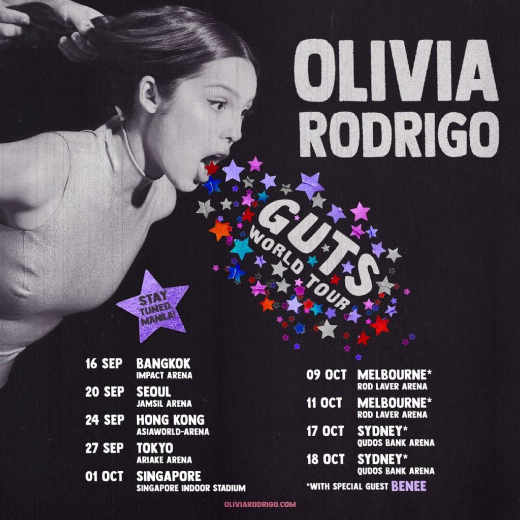 Olivia Rodrigo adds new ‘Guts World Tour’ dates in Asia and Australia.