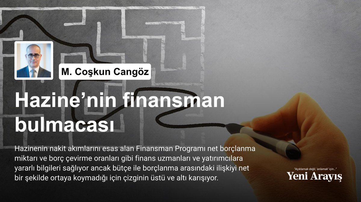 Hazine’nin finansman bulmacası ❝ Hazinenin borçlanma ihtiyacı bütçe dengesi ve FDD’den yola çıkarak hesaplanıyor. Ancak son beş yıllık veriler bu bağlantının giderek gevşemekte olduğunun gösteriyor. ❞ ✍️ @mccangoz yazdı. Okumak için ➡️ yeniarayis.com/mcoskuncangoz/…