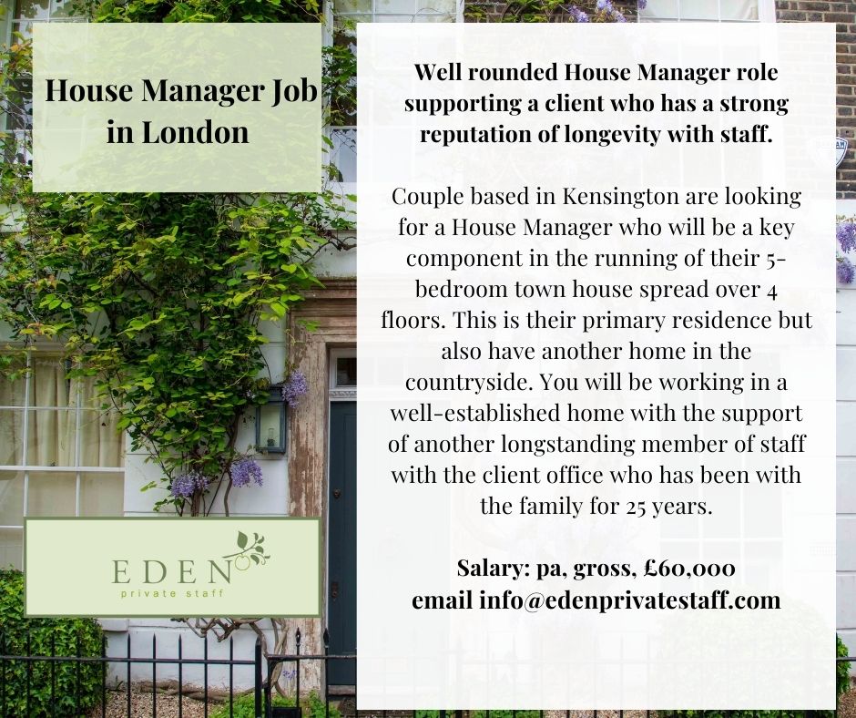 House Manager Job in London!

edenprivatestaff.com/job/live-out-h…
#housemanager #headhousekeeper #privatehousehold #staffingservices #familyoffice