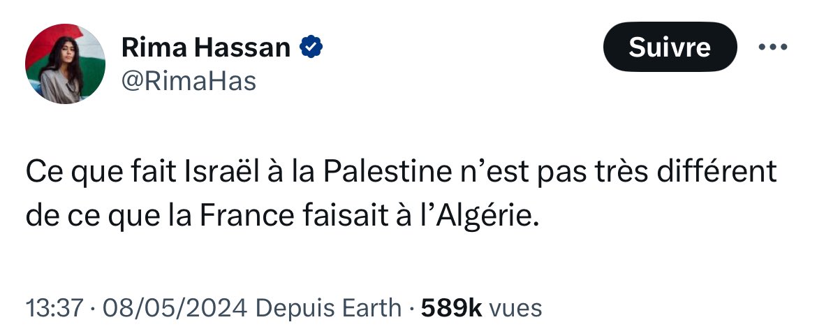 .@RimaHas est un triste exemple d’une politique migratoire trop généreuse. On accueille ses parents et on se retrouve avec la fille qui défend des intérêts étrangers et qui nous crache son ingratitude au visage. Je suis prête à soutenir sa demande d’asile en Algérie.