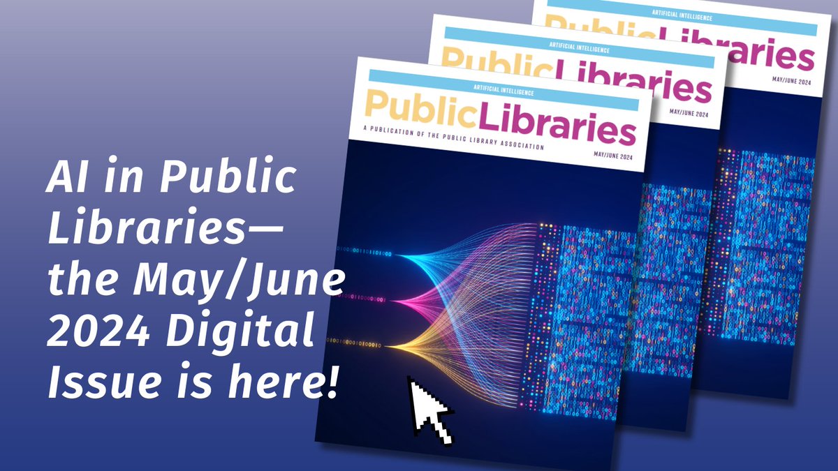 Public Library Association (@ala_pla) on Twitter photo Public Libraries magazine (<a href="/publibonline/">Public Libraries</a>) is going digital! In the May/June issue, dive into how AI is reshaping library operations, with a focus on both its potential benefits and ethical considerations. Members & subscribers, check your inbox to access your digital issue! 💌🤖 Public Libraries magazine (<a href="/publibonline/">Public Libraries</a>) is going digital! In the May/June issue, dive into how AI is reshaping library operations, with a focus on both its potential benefits and ethical considerations. Members & subscribers, check your inbox to access your digital issue! 💌🤖