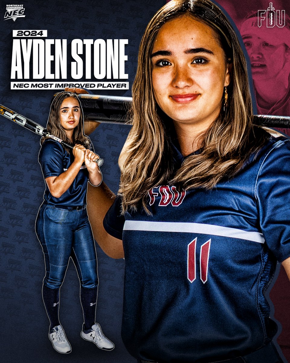 2️⃣0️⃣2️⃣4️⃣ @NECsoftball Most Improved Player ⤵️

➡️ Ayden Stone, @FDUKnights 

📒 Stone made a seamless transition from a reserve role to a staple on FDU’s roster. She delivered a huge power boost, ranking 3rd in #NECsoftball in slugging %, 4th in HRs & 6th in OPS.

#NECelite #MIP