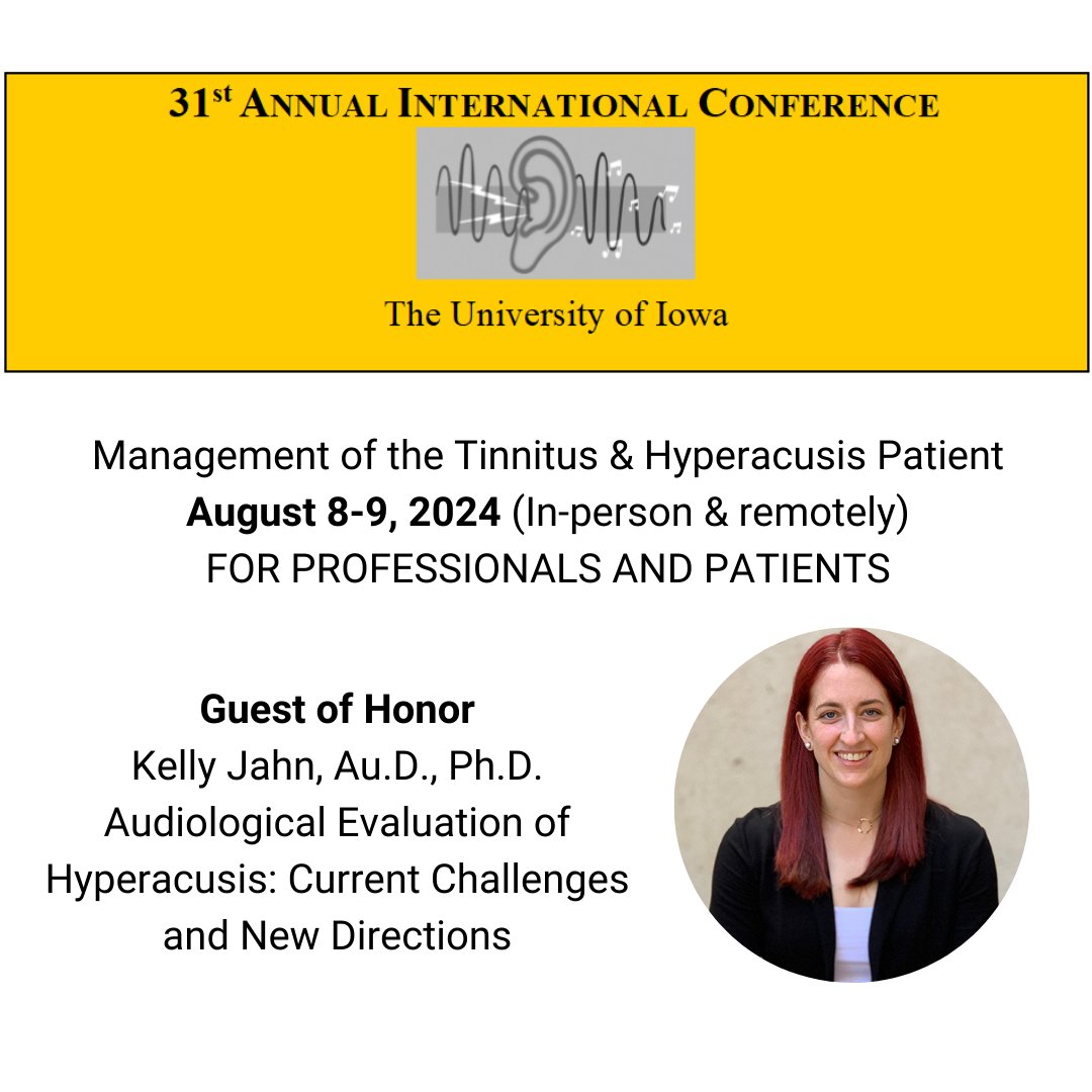 Save the date for the 31st Annual International Conference on the management of the tinnitus and hyperacusis patient, August 8-9. 
#iowaoto #uihealthcare

🔗medicine.uiowa.edu/oto/education/…