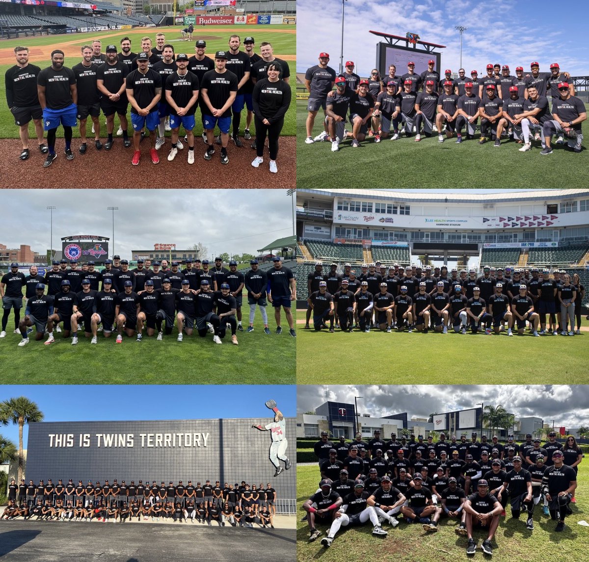 TwinsPlayerDev's tweet photo. Today, across the Minnesota @Twins organization we are celebrating Mental Health Awareness day, as a part of the month-long movement in May.

All players, coaches, and staff at every affiliate from the Dominican Republic to Minnesota are wearing special “Powered by Mental Health” shirts throughout the day to help spread awareness and to end the stigma💚

#MNTwins