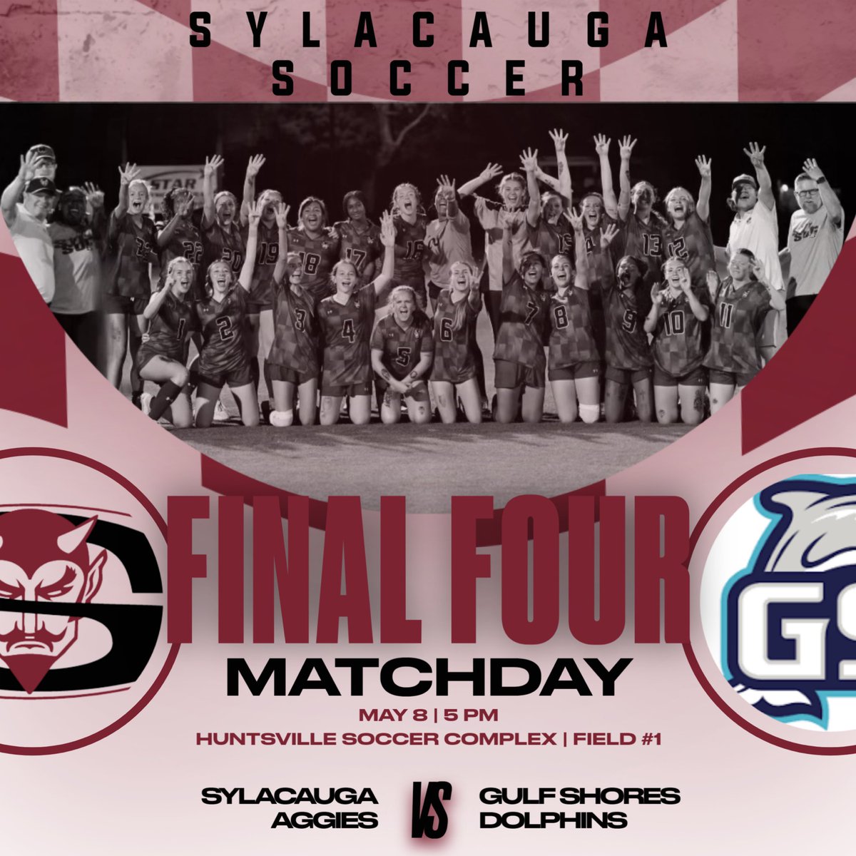 SHSAggieSoccer's tweet photo. TIME TO HANDLE BUSINESS🚨

The Lady Aggies take on Gulf Shores in the FINAL FOUR matchup TONIGHT‼️

📍Huntsville Soccer Complex - Field #1
⏰5 PM 
🆚Gulf Shores 

Listen live on The Aggie Sports Network!

#AggiePride https://t.co/ShmW5mFM0b