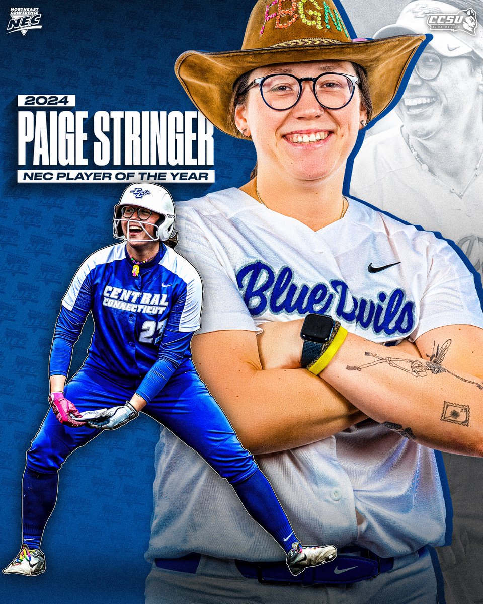 NECsports's tweet photo. 2️⃣0️⃣2️⃣4️⃣ @NECsoftball Player of the Year ⤵️

➡️ Paige Stringer, @CCSUBlueDevils

📒 Springer slugged her way to the pinnacle of the NEC. Ranking 1st in #NECsoftball with 12 homers &amp; 15 multi-hit games, she hit a team-high .356 and boasts a .644 slugging %.

#NECelite #POTY https://t.co/DFgqF09HRA