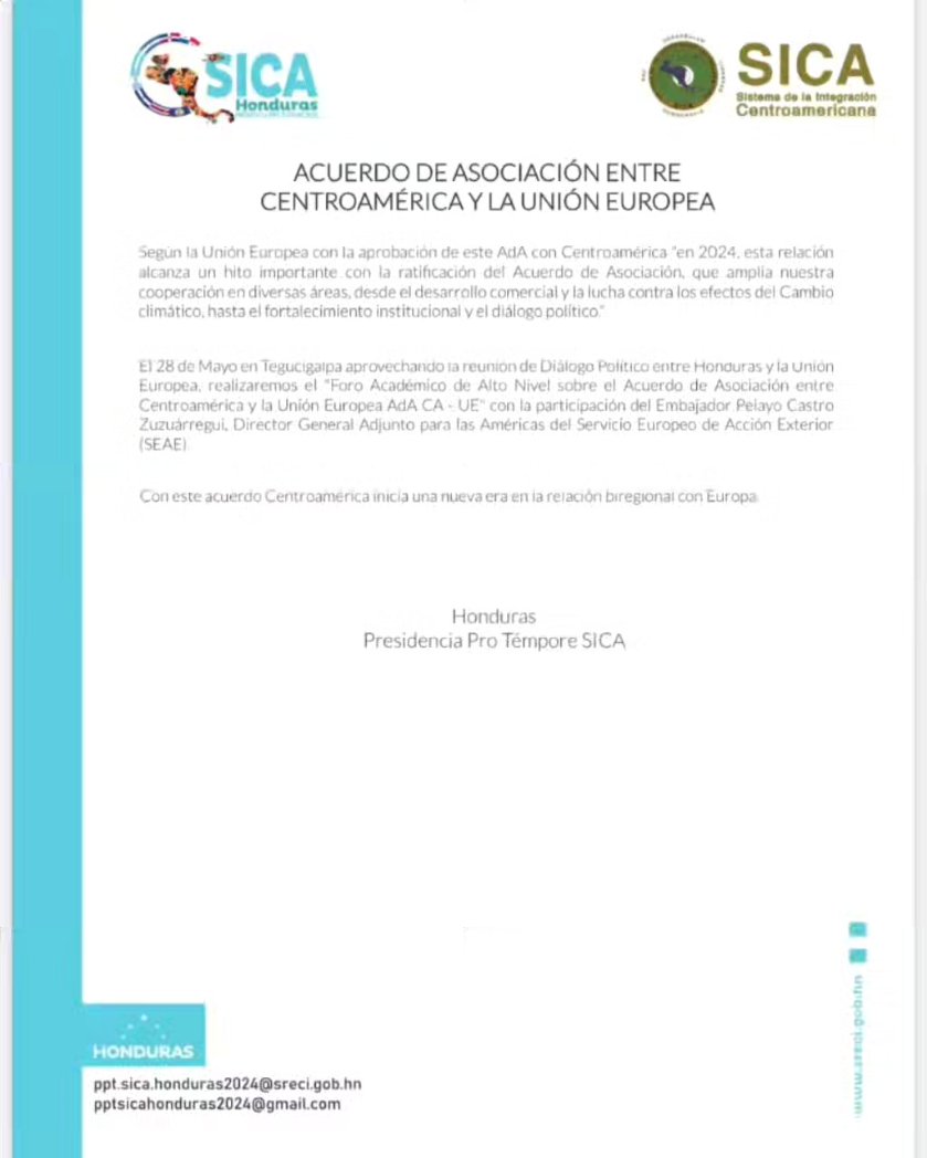 📌| Honduras en su condición de Presidencia Pro Tempore (PPT), del SICA, saluda la entrada en vigor del Acuerdo de Asociación entre Centroamérica y la Unión Europea (AdA CA-UE), después de 11 años de espera.