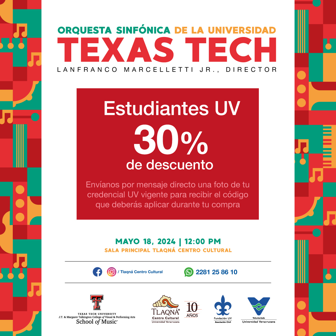 LuzioUV's tweet photo. #UV_CulturaArtística 
Reserva tu lugar el sábado 18 de mayo a las 12 h en la sala #Tlaqná,  y únete a la melodía benéfica para apoyar a los #ComedoresUniversitarios. 
📍Nota: descuento del 30% para #EstudianteUV con credencial vigente.  
🎟️Boletos: https://t.co/dTEKuXzp1H https://t.co/u9VXez42nu