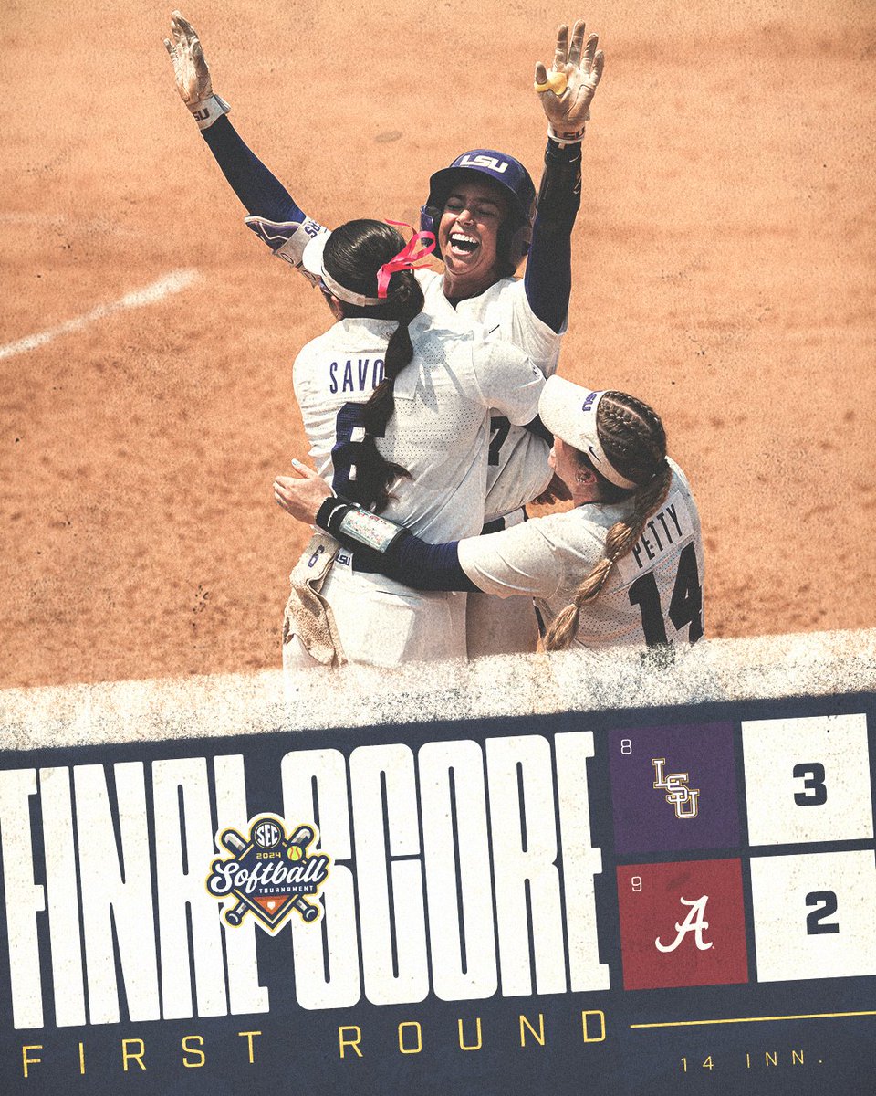 A PLEASANTS ENDING 🚨 @Tpleasants17 drives one to the wall in left center as @LSUsoftball walks off Alabama in the bottom of the 14th! #SECSB x #SECTourney