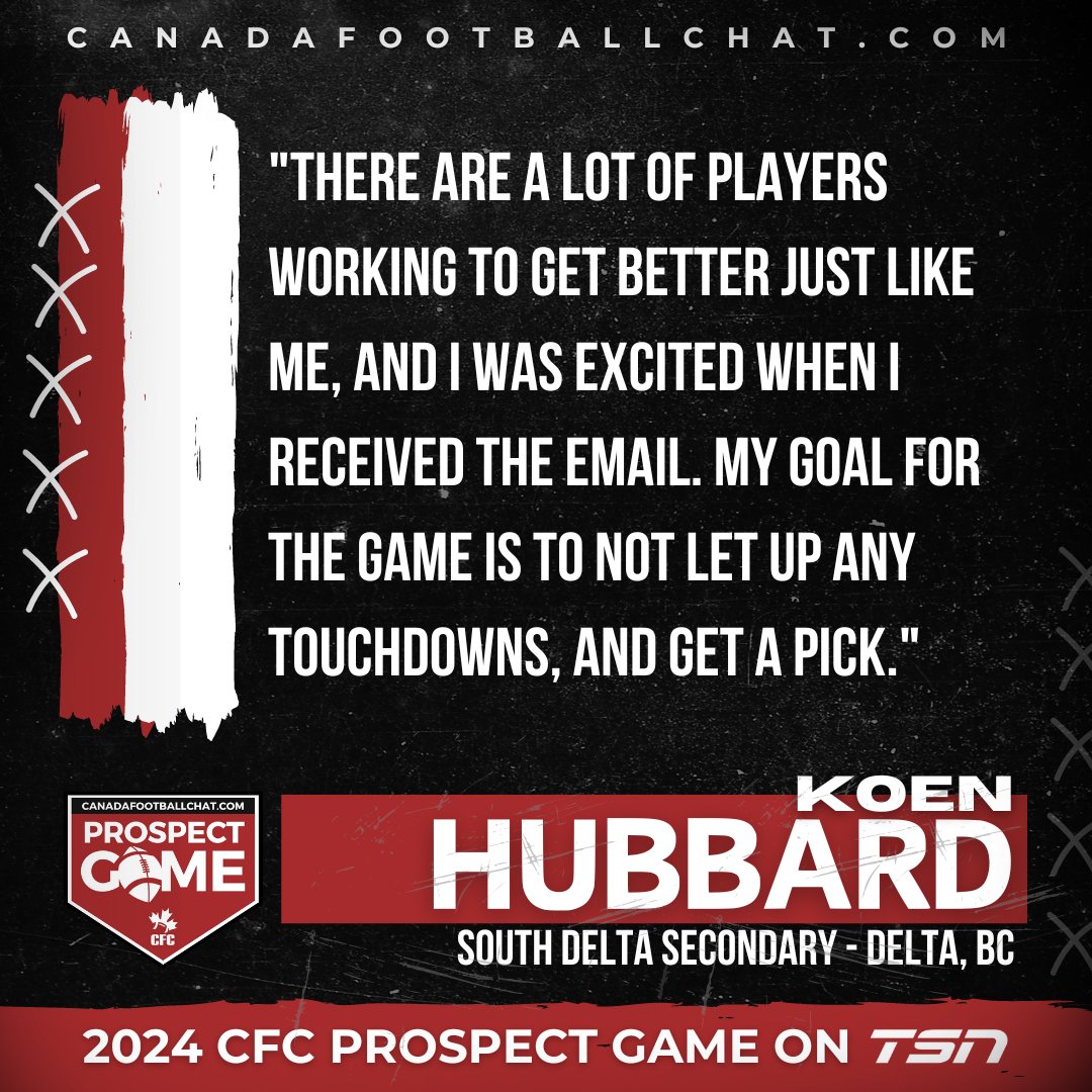 #CFCPROSPECTGAME SPOTLIGHT 🍁➡️ t.ly/Ycbmb

👤 CB <a href="/koenhubbard08/">Koen</a> 
🎓 Class 2025
🏫 South Delta
📍 Delta, BC

"Then grade 11 started, and this past season is when I truly fell in love with the game. Our team felt like family, and I was more confident in my skills."