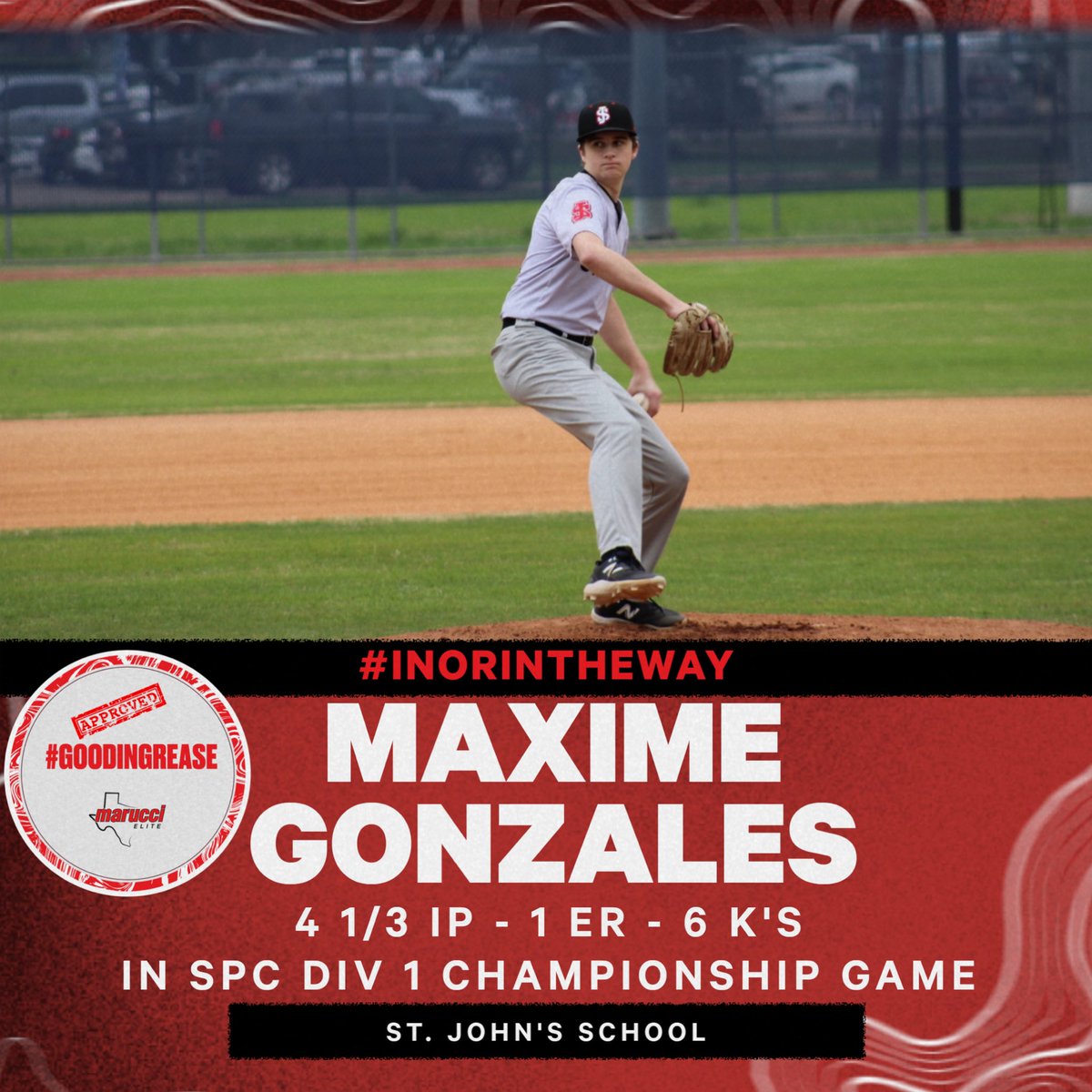 METx Recruiting (@recruitmetx) on Twitter photo SPC Champion <a href="/MaximeG25/">Maxime Gonzales</a> took the ball in the championship game and the uncommitted 2025 LHP pitched into the 5th allowing only 1 run to help St. John’s School win the championship!
#GoodInGrease approved ✅
<a href="/MarucciEliteTX/">Marucci Elite Texas</a> SPC Champion <a href="/MaximeG25/">Maxime Gonzales</a> took the ball in the championship game and the uncommitted 2025 LHP pitched into the 5th allowing only 1 run to help St. John’s School win the championship!
#GoodInGrease approved ✅
<a href="/MarucciEliteTX/">Marucci Elite Texas</a>
