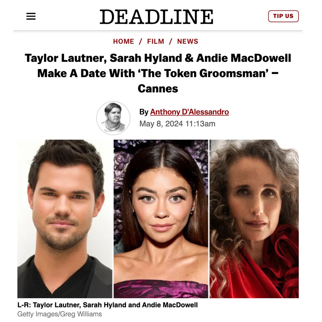 MikePageCasting's tweet photo. So excited to share our Casting announcement for our hilarious romcom The Token Groomsman! Welcome Taylor Lautner, Sarah Hyland, Brenton Thwaites and Andie MacDowell!! #TheTokenGroomsman #associateproducers #castingdirectors #dayandpagecasting #castingby https://t.co/58saCjRYUd