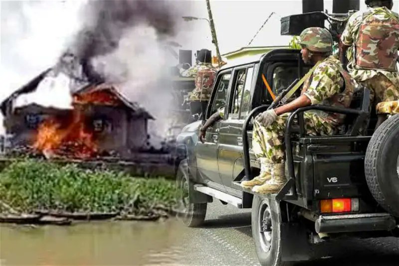 Army withdraws soldiers from Okuama community Soldiers of the Nigerian Army laying siege on the Okuama community in Ughelli South LGA of Delta State since March 14, 2024, after the killing of 17 soldiers on a peace mission, have been withdrawn from the community.