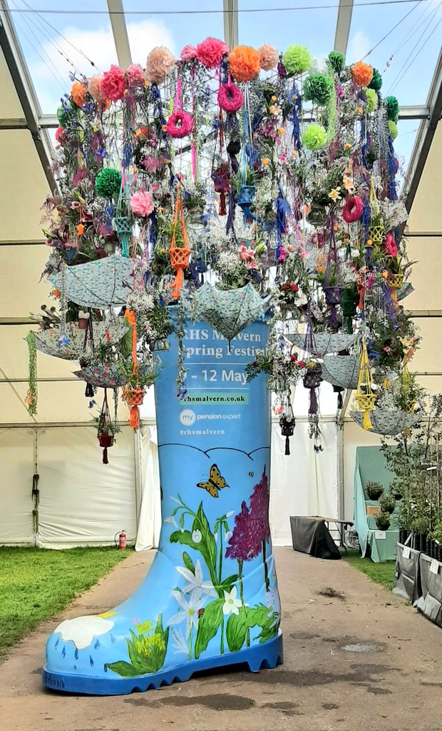 Job done! Here is this years flower filled fun installation suspended from the ceiling in the Floral Pavilion  <a href="/MalvernShows/">RHS Malvern Spring & Autumn Shows</a> There's  a riot of British blooms from <a href="/LoveDelivered/">Love Delivered</a> <a href="/Emcolefarmsltd/">E M Cole Farms Ltd</a>  amongst floral umbrellas, dream catchers, macrame and a myriad of glass bottles!