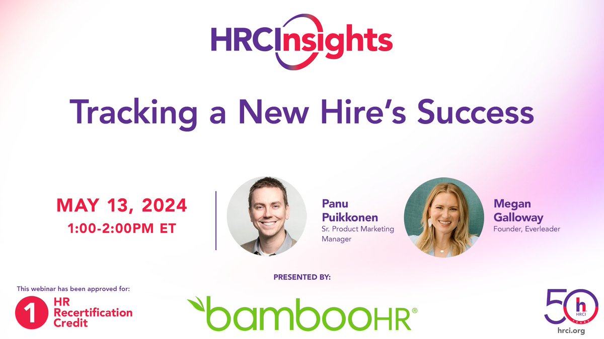 Is tracking new hire success a challenge for your organization? Join this How-to HR session presented by BambooHR to discuss effective onboarding and tracking key metrics to improve processes. 

🔗 ow.ly/St0A50RzOX1

#HRCInsights #HR #HumanResources #NewHires #Onboarding