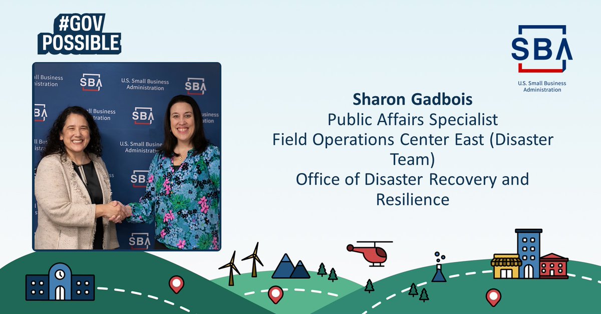 During Public Service Recognition Week, we're highlighting SBA employees who make #GovPossible!

Sharon Gadbois, Public Affairs Specialist with SBA's Field Operations Center East (Disaster Team), connects communities impacted by disasters to resources they need to recover.

#PSRW