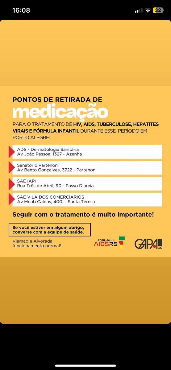 🚨 PONTOS DE RETIRADA PARA DOAÇÃO DE MEDICAÇÕES PARA HIV, AIDS, TUBERCULOSE, HEPATITE VIRAL E FÓRMULA INFANTIL 👇🏻