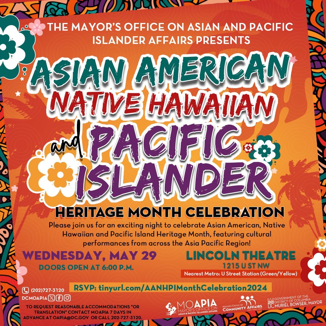 It's Asian American, Native Hawaiian, and Pacific Islander Heritage Month and that means it's time to celebrate! Join @dcmoapia for an evening of cultural performances from across the Asia Pacific Region: 🗓️Wednesday, May 29 ⏰6PM 📍1215 U St NW