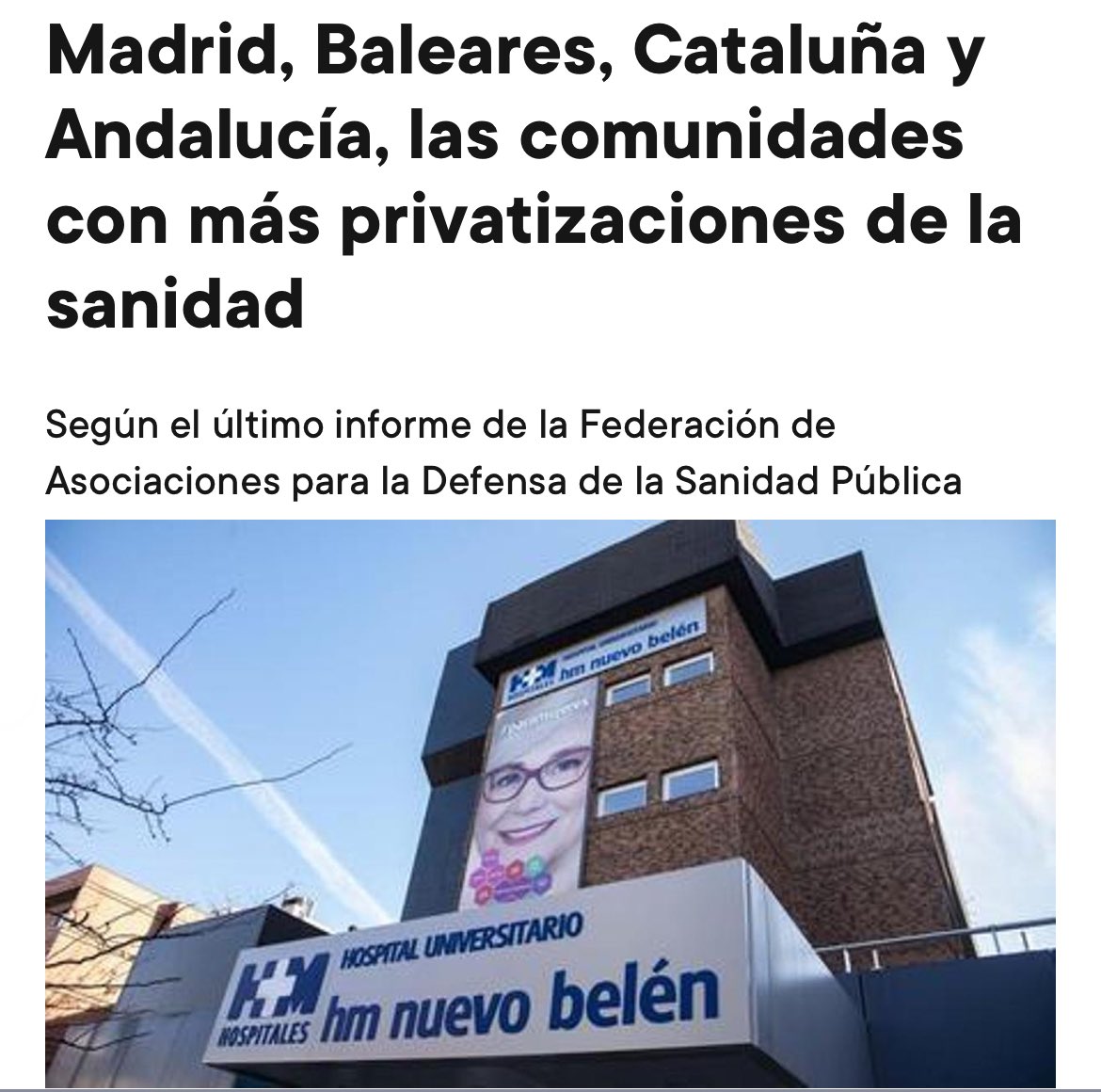 Aumenta la privatización de la sanidad, según la Federación de Asociaciones para la Defensa de la Sanidad Pública. Madrid, Baleares, Cataluña y Andalucía, las comunidades con más privatizaciones, según este informe levante-emv.com/sociedad/2024/…