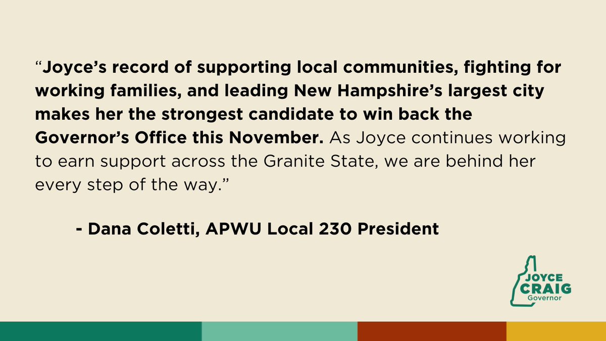 I'm thrilled to have APWU Local 230 on our team to fight for families across NH. We are building a strong team that's working to create new opportunities for Granite Staters to succeed, and I’m grateful for their support of our campaign. #NHPolitics