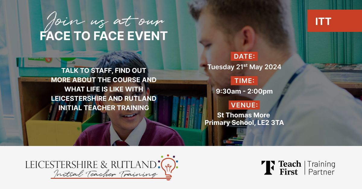 If you're passion is in #primary or if you're not sure which phase you'd like to #teach then come along to our #primary #taster day at @STMLeicester.

You know all about us, and we want to know all about you!

#TrainToTeach #NewCareer #BeGreat #YourSCITT #WeKnowYou #backtoschool