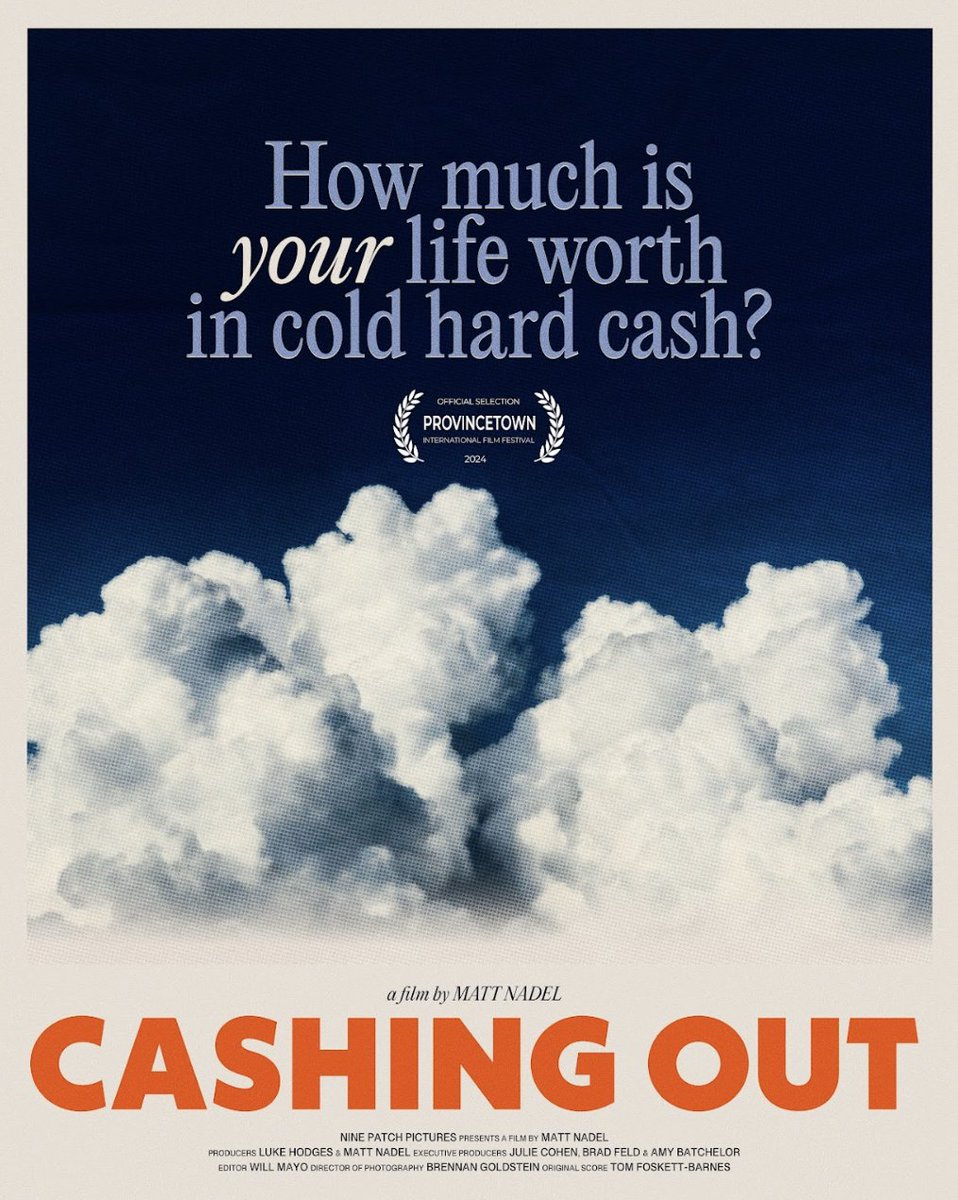CASHING OUT, the new doc short from my friend Matt Nadel is going to move you deeply and blow your mind a little too. So Proud to be an EP. Premieres at Provincetown 2024.